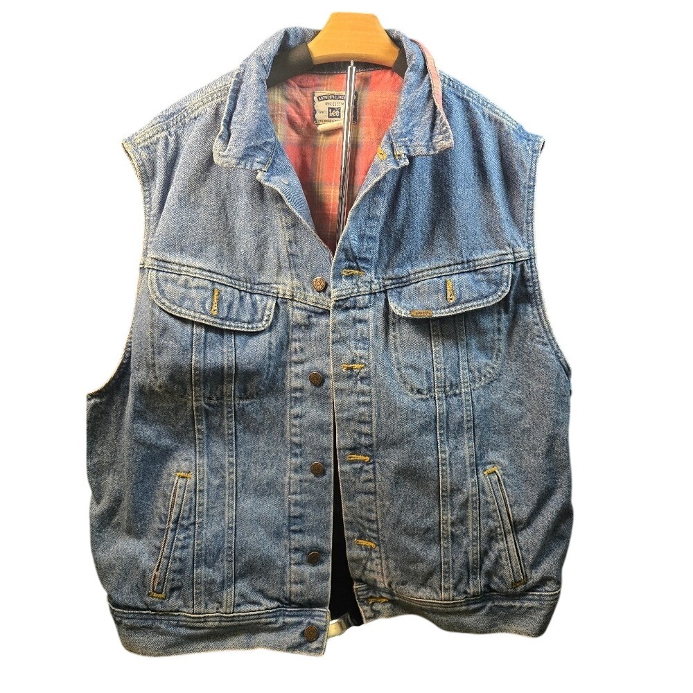 Vintage‎ Lee Blue Denim Vest with Pink Flannel  Interior 100% Cotton Size XL